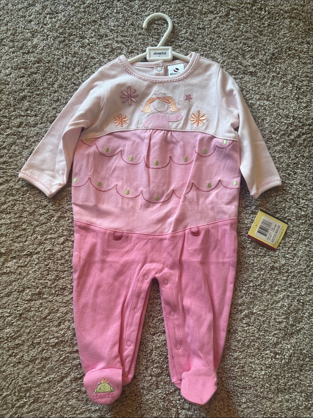 NWT Absorba Pink Princess Tiered Footie with Embroidery 3 mo